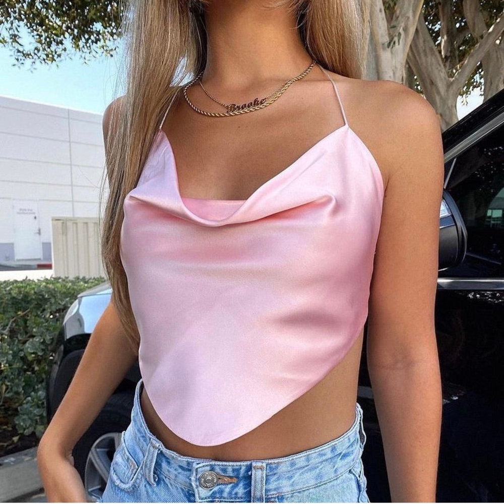 Pink satin crop